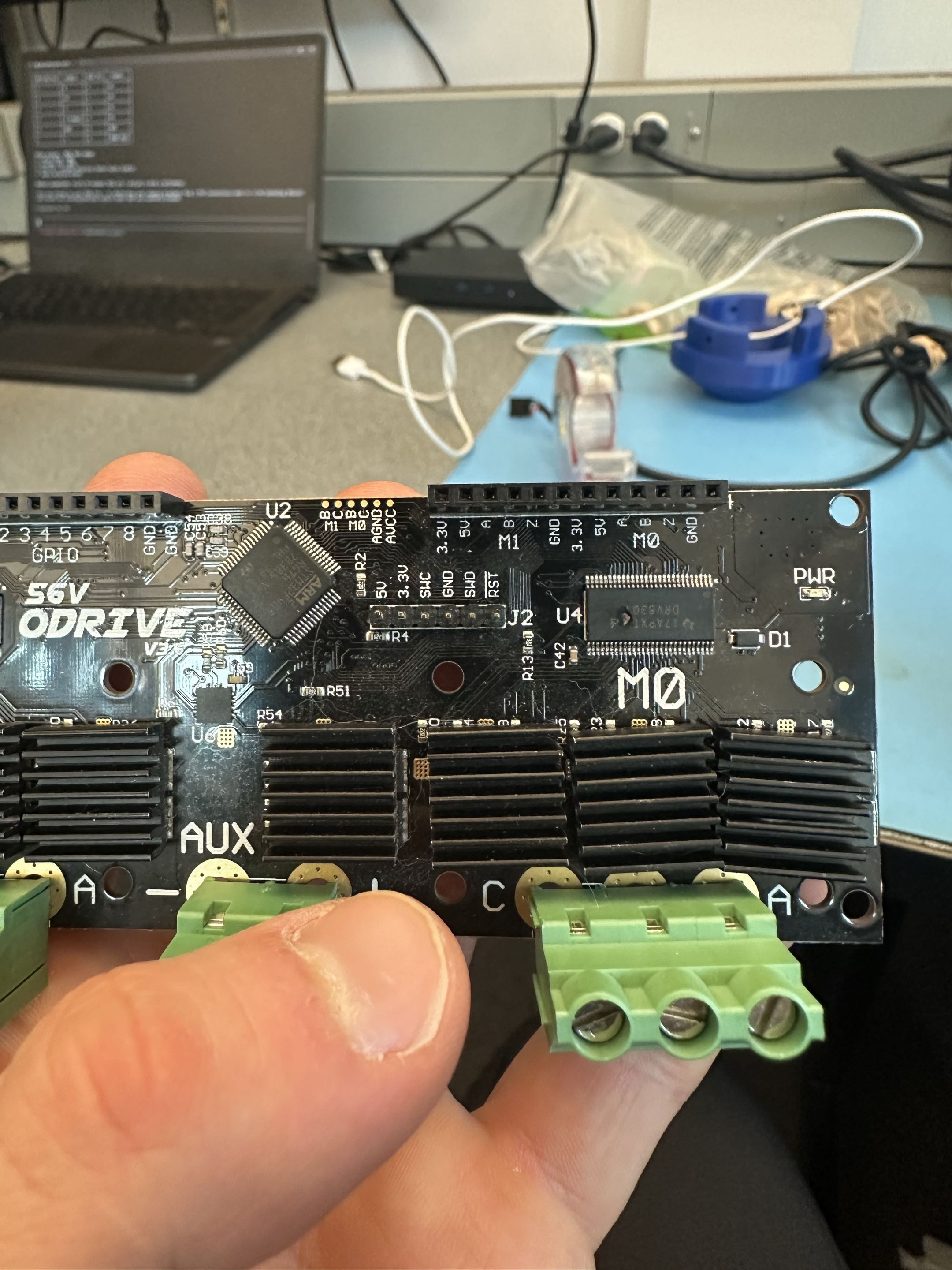 Damaged M0 driver IC on the ODrive 3.6 with visible package damage